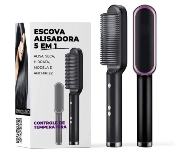 HAIRLISS - Escova Alisadora Bivolt 5 em 1 (Alisa, Hidrata, Modela, Alinha e Anti-Frizz)